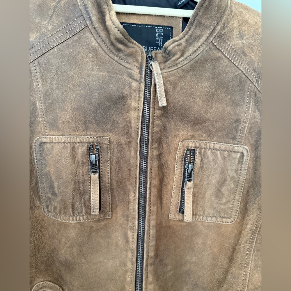 Women’s Buffalo Outerwear Distressed Nubuck Leather Moto Bomber Jacket. XL - Picture 3 of 10